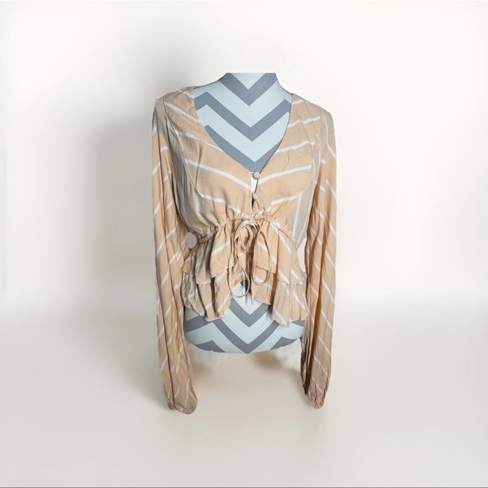 Free People Tan Striped Blouse